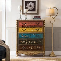 gy american style solid wood painted chest of drawers bedroom multi function locker retro three bucket cabinet side cabinet
