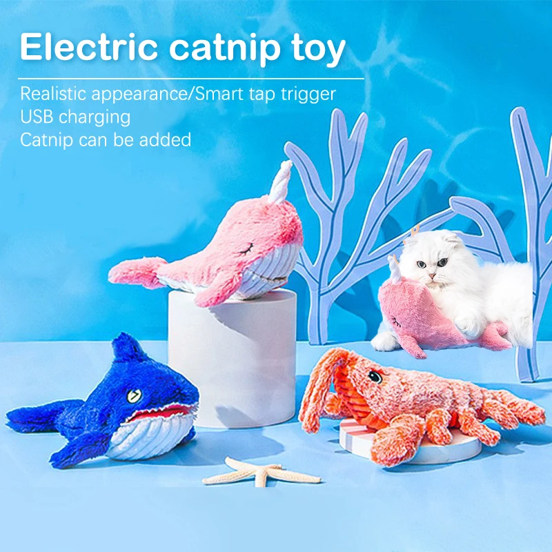 Electric Jumping Cat Toy Shrimp Electronic Plush Toys Cat Fish Toy USB Rechargeable Interactive Catnip Realistic Plush