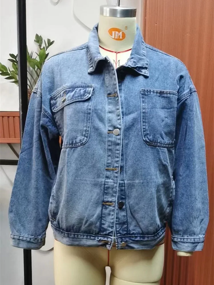 Куртка женская джинсовая в стиле ретро Свободный Топ оверсайз из денима уличная
