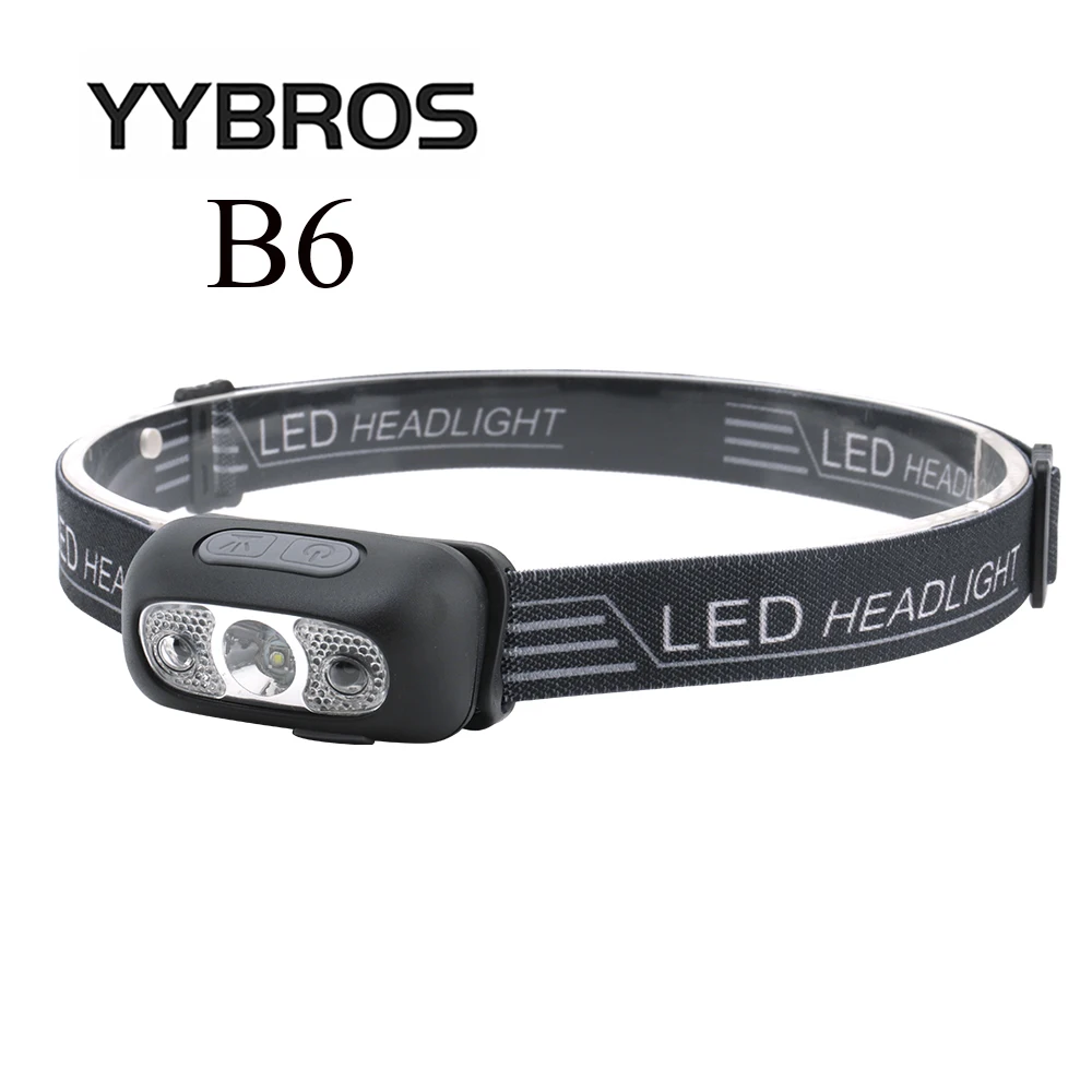 

YYBROS Headlamp B6 800lm Sensor Linterna LED Headlight Portable Head Light Mini USB Head Lamp Fishing Camping Work Light