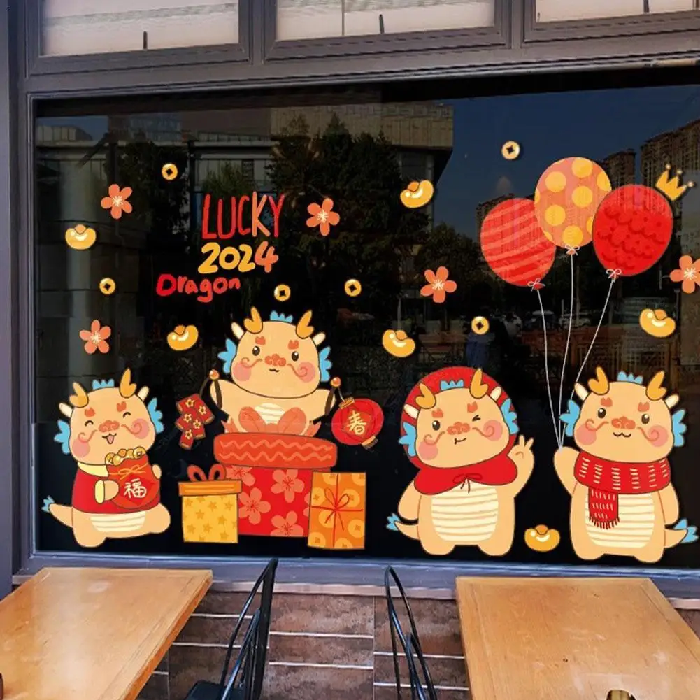 

1pc 2024 Dragon Year Decoration Chinese New Year Window Clings Spring Festival Door Decals Stickers