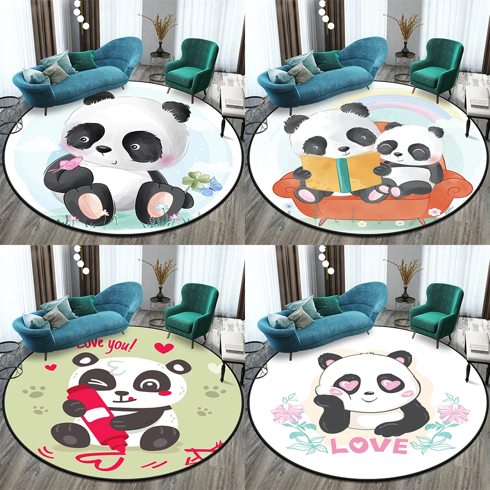 

Customizable Children's Room Decoration Bedroom Living Room Non-slip Mat Cute Cartoon Panda Round Rug Camping Mat