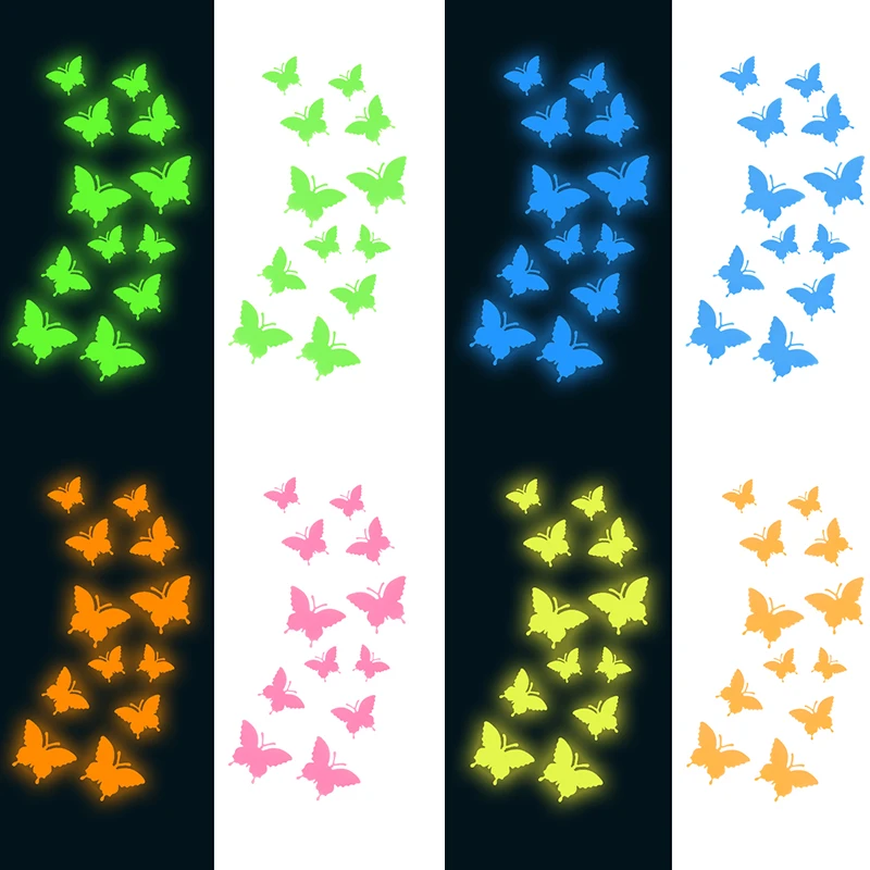 

12pcs Luminous Butterfly Wall Stickers Kids Room Home Decor Sticker Wall Decals Glow in The Dark Butterflies 3D Fridge Wallpaper