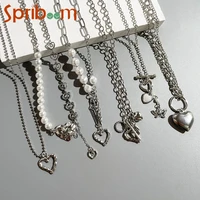 hip hop chain necklace for women ot buckle hollow love pearl necklaces lock snake personality jewelry silver color accessories