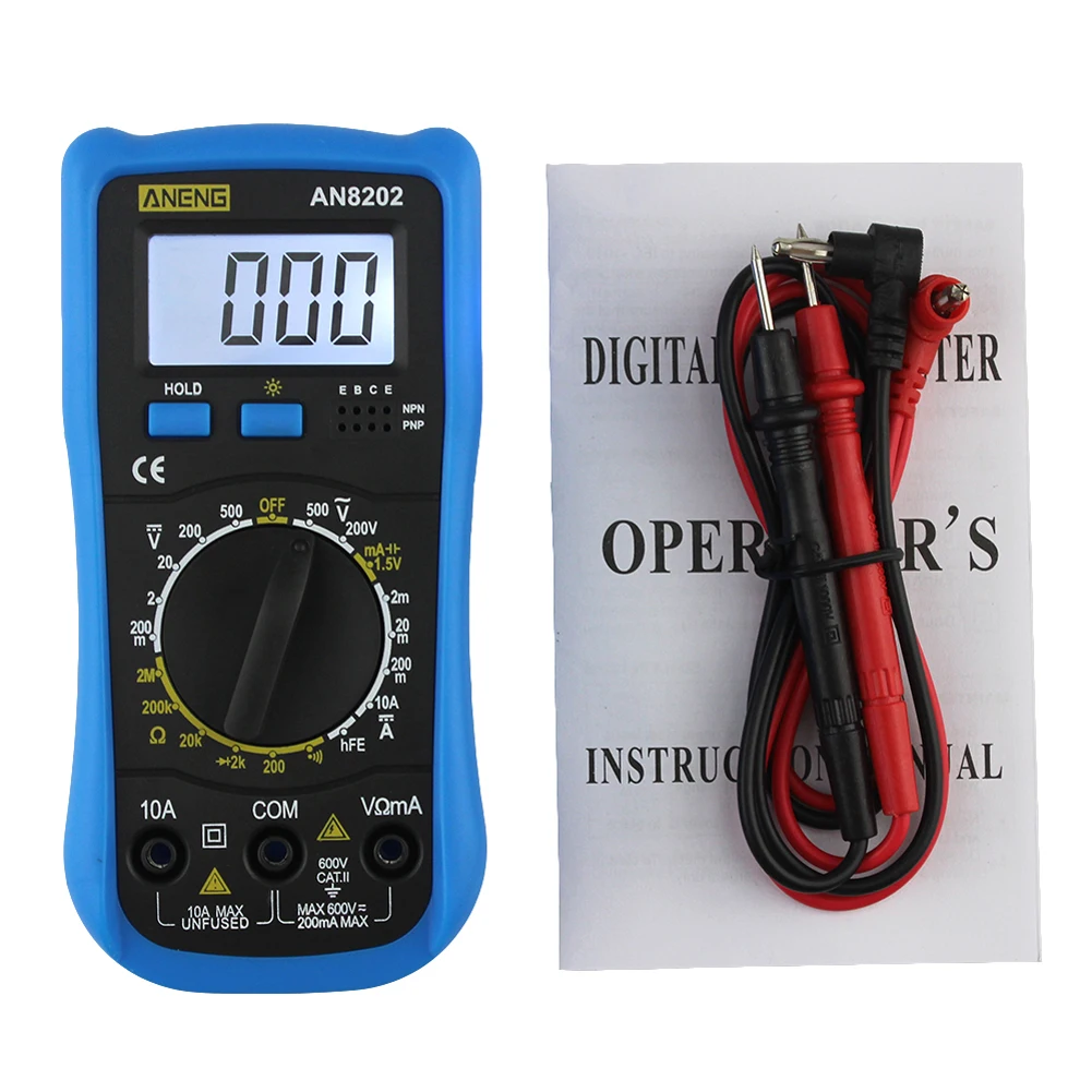 

AN8202 Portable Digital LCD Multimeter Premium Backlight AC/DC Ohm Voltage Ammeter Tester Frequency Capacitor Electronic Tester