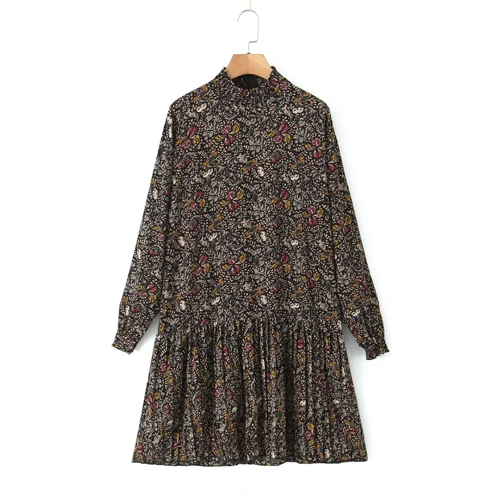 

Женское шифоновое платье средней длины с длинным рукавом и высокой талией