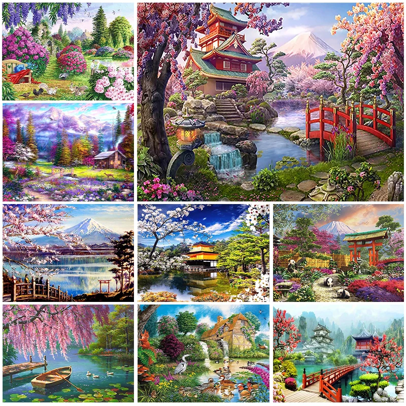 

Landscape 5D Diamond Painting Small Bridge Flowing Water Full Drill Mosaic Diamond Embroidery Kit DIY Rhinestone Home Decoration