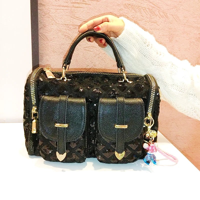

Sparkle Sequines Wome Handbag Tote Boston New Brand Design Shoulder Crossbody Bag Luxury Female Bolso