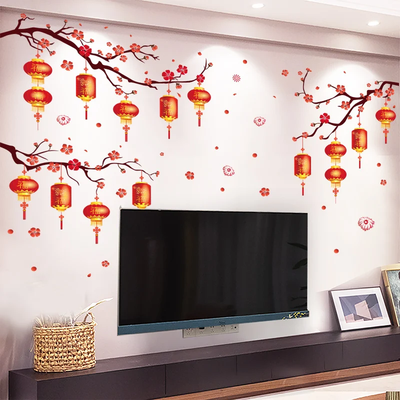 

Новогодние китайские домашние декоративные наклейки для интерьера 2023 года, наклейки на стену для семейной гостиной, фона для телевизора, магазина, новогодняя живопись