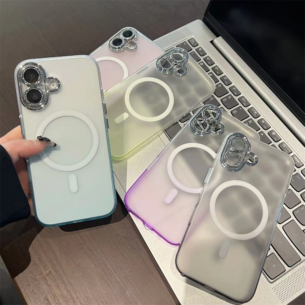 INS Красочный матовый чехол для телефона с градиентом и тонкими отверстиями iPhone 16