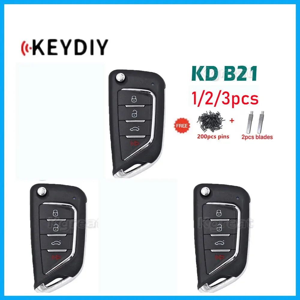 

Универсальный дистанционный ключ KD B21, 1/2/3 шт., 4 кнопки, Автомобильный Дистанционный ключ для KD900 KD900 + URG200 Mini KD, версия на английском языке