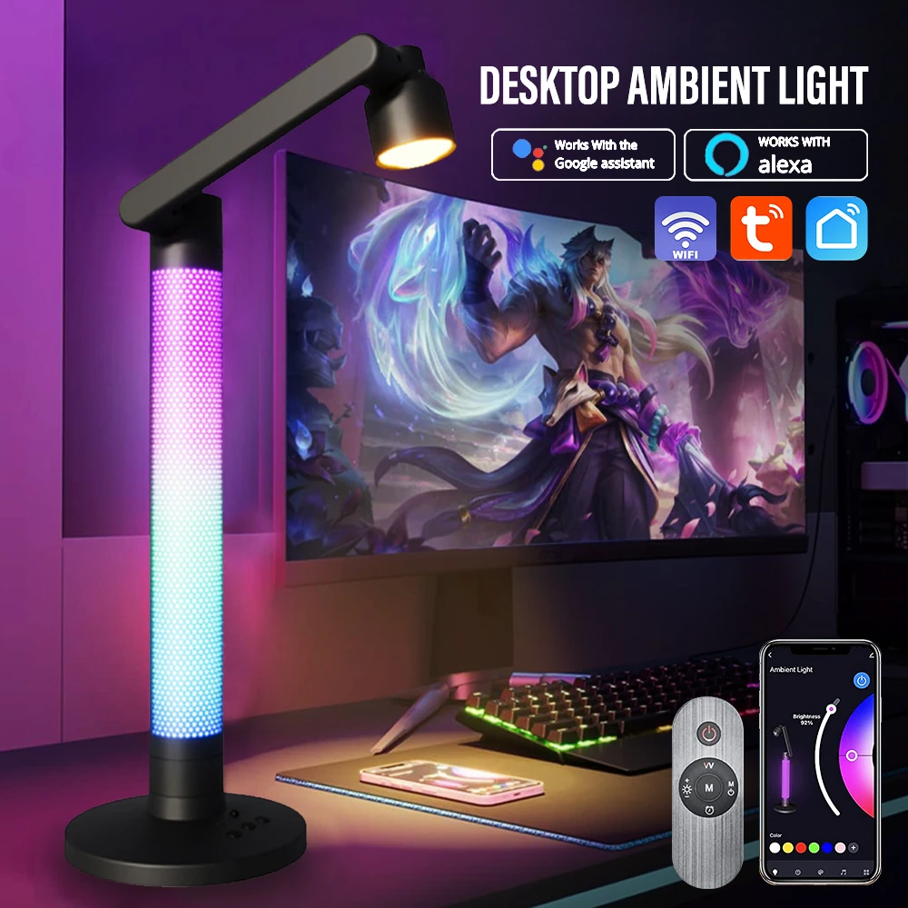 

LED Smart Rocker Desk Lamp RGB Desktop Ambient Night Light APP Dimmable Music Synchronization for Bedroom Playroom Reading Room