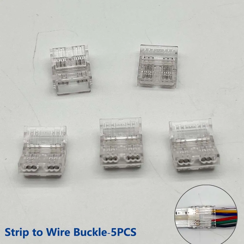 

5 шт. 6-контактный разъем COB RGBCCT для светодиодной ленты, 12 мм, беспаечная лента для проводов/полос, Tra nsparent, мини-пряжка, проколотый удлиненный шнур