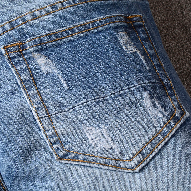 Street Fashion Men Jeans Retro Blue Elastic Stretch Skinny Fit Ripped Jeans Men Hole Patched Designer Hip Hop Brand Pants Hombre