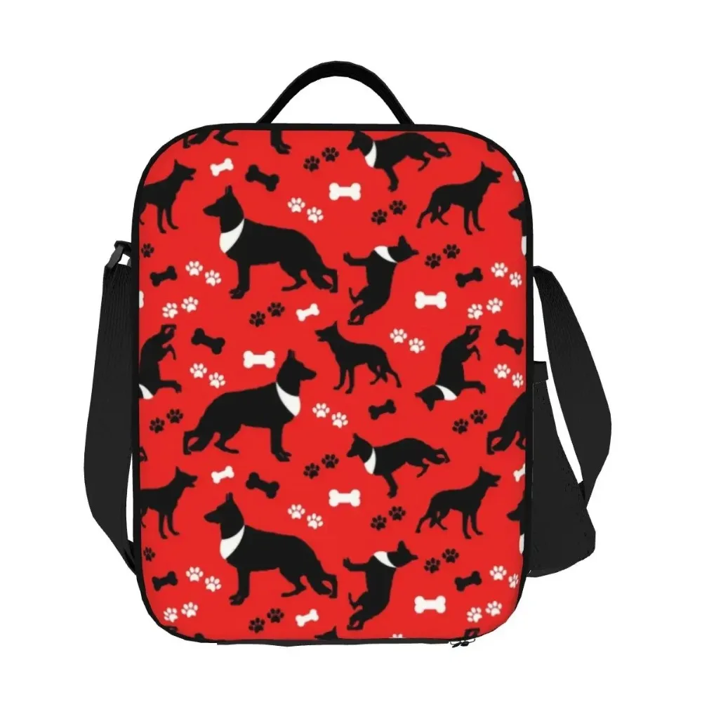Изолированная сумка для обеда с изображением немецкой овчарки и сердца собаки