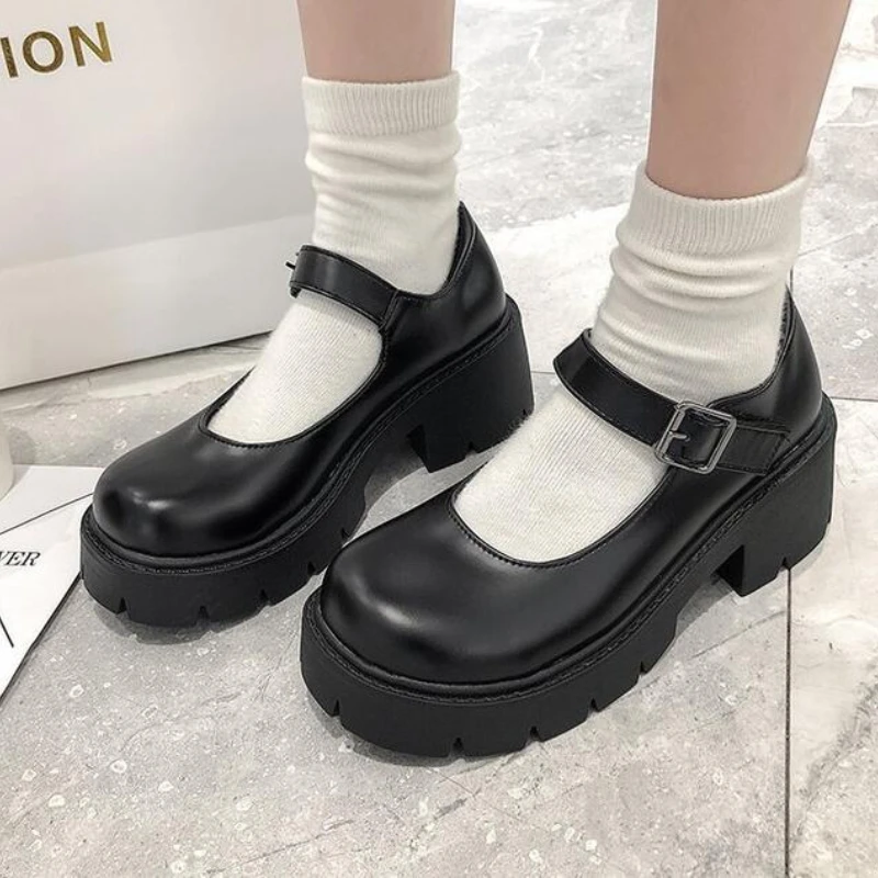 

Platform Shoes 2022 New Lolita Women's Shoes Japanese Mary Jane Shoes Women's Retro Buckle High Heels Large Size Platform Shoes