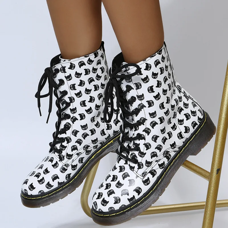 

Large Size 35-43 Autumn and Winter New Print Cathead Fashion European and American Martin Boots Women