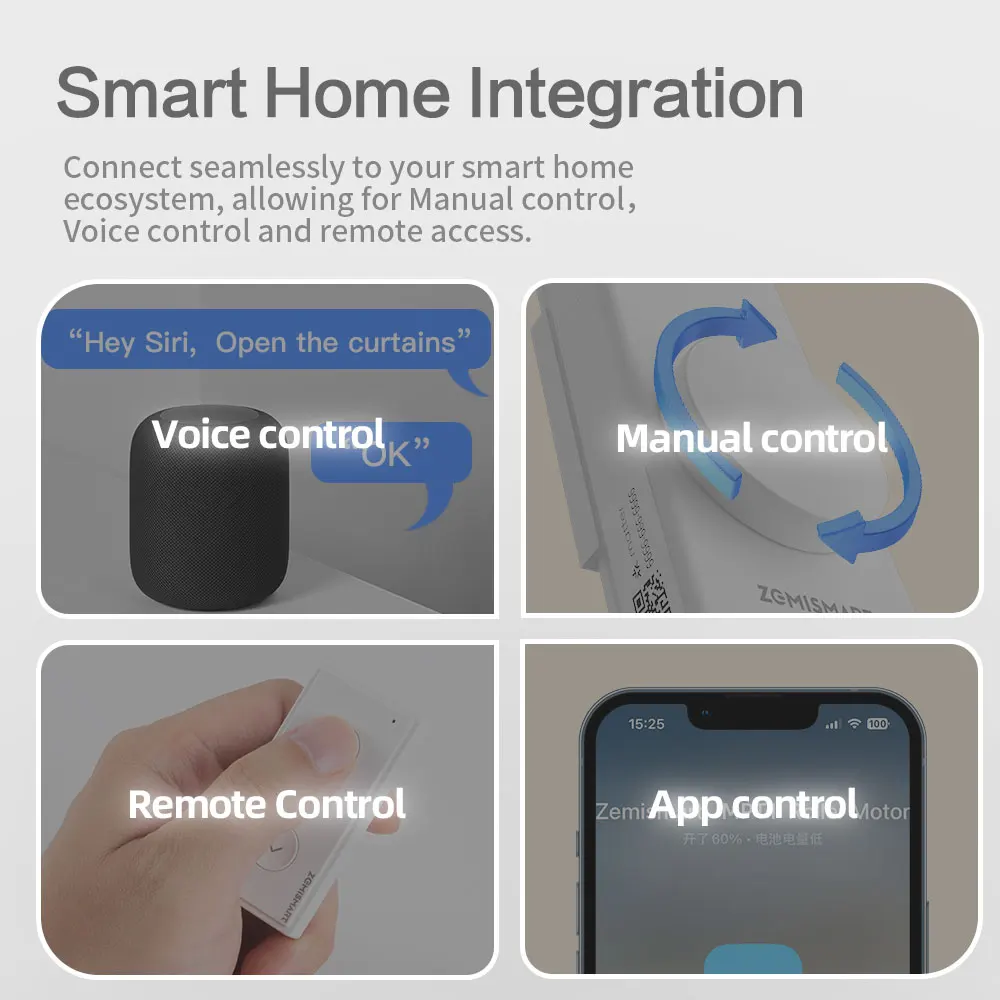 Фото ZemiSmart Matter Thread Roller Shade Driver Аккумуляторный двигатель работает с Homey HomeKit Alexa Google Home Assistant SmartThings №3