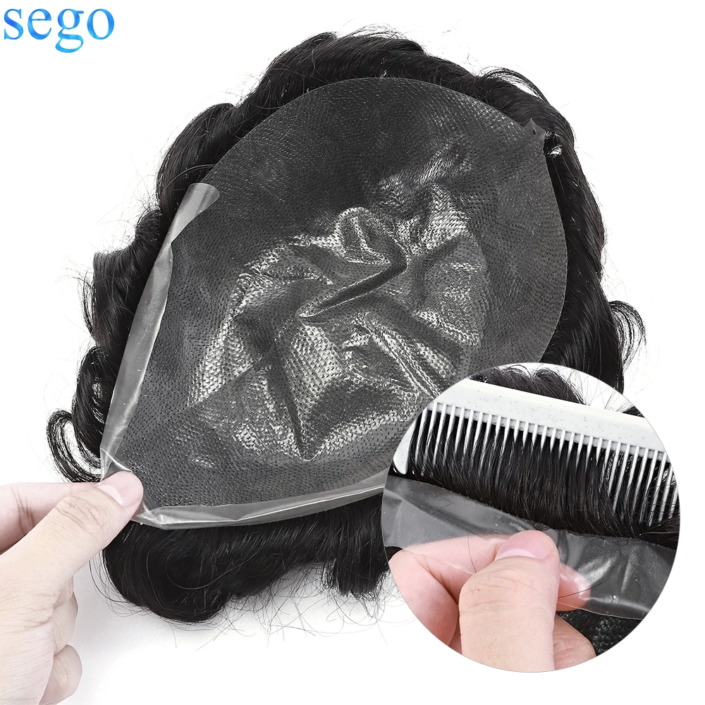 SEGO 8''x10'' Men Toupee Capillary Prothesis Thin Skin PU 0.02MM Hair System Human Hair V Loop Natural Hairline Hairpiece Wigs
