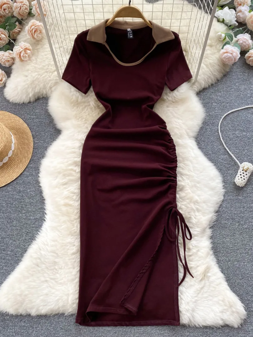 

Платье женское средней вечерние Ны с коротким рукавом, повседневное модное вечернее, с оборками и разрезом, в уличном стиле, с цветным подол...