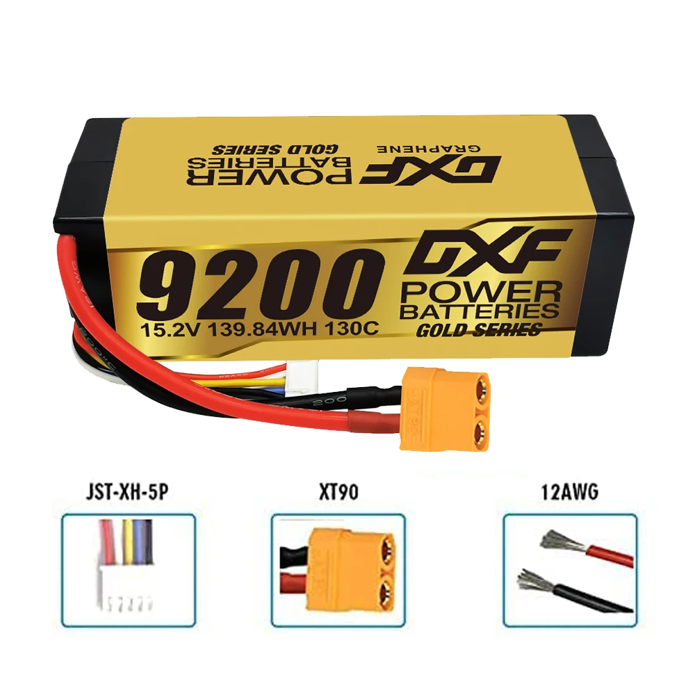 DXF 4S Lipo 14.8V 15.2V Battery 6500mAh 9200mAh Gold Version Graphene Racing Series HardCase for RC Car BX Evader Truggy Buggy enlarge