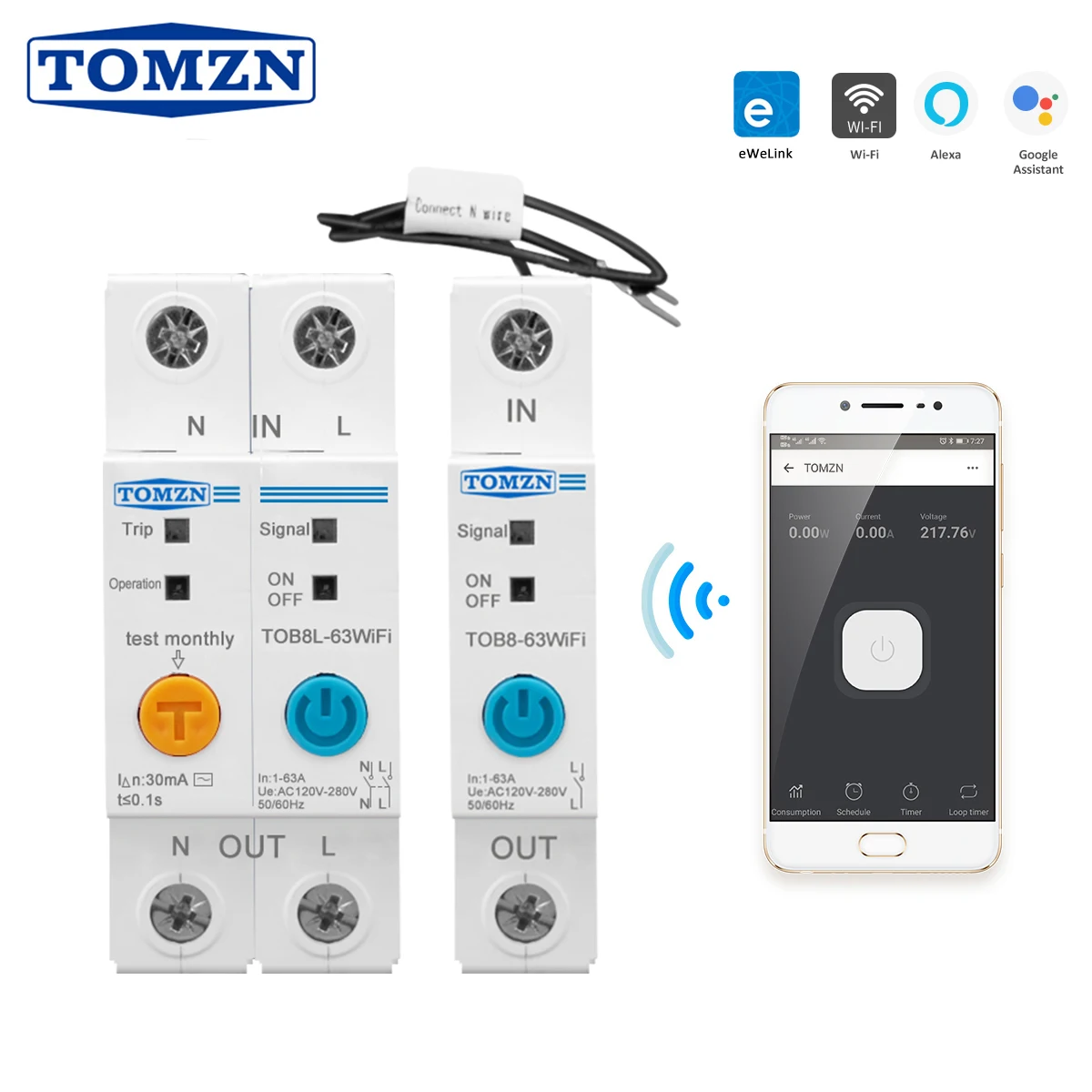 63A ewelink WIFI Smart Switch Energy Meter Kwh Metering Monitoring Circuit Breaker Timer Relay for Smart Home TOMZN MCB