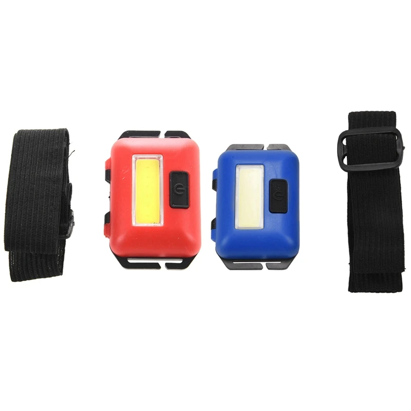 

2 Pcs Cob LED Mini Head Light Lamp 3 Modes Rainproof Head Torch Flashlight Head For Outdoor Camping Fishing, Blue & Red