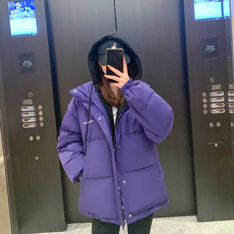 Parkas Women Short Chic Hooded Fake Two Pieces Cotton Jacket plus Size Loose Cotton Padded Jacket Cotto Jacket Winter Coat Women