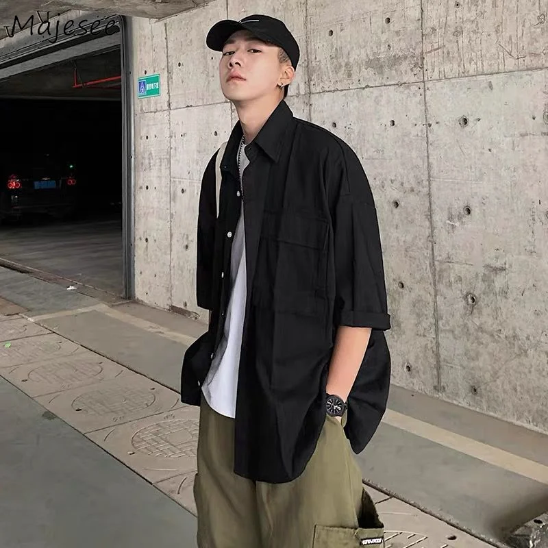 

Men Shirts Black Teens Dynamic Japanese Designer Gentle Fashion Preppy Stylish Kpop All-match College Unisex Clothing Camisa Ins