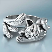 cute cat shape open ring for women girls silver color delicate elegant jewelry party gift metal rings new trend fashionable