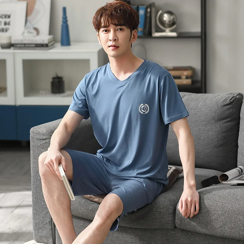 Summer Men's Ice Silk Pajamas Plus Size 4XL Pajama Sets Trendyol Casual Male Sleep Tops Thin Pijama for Men Breathable Sleepwear