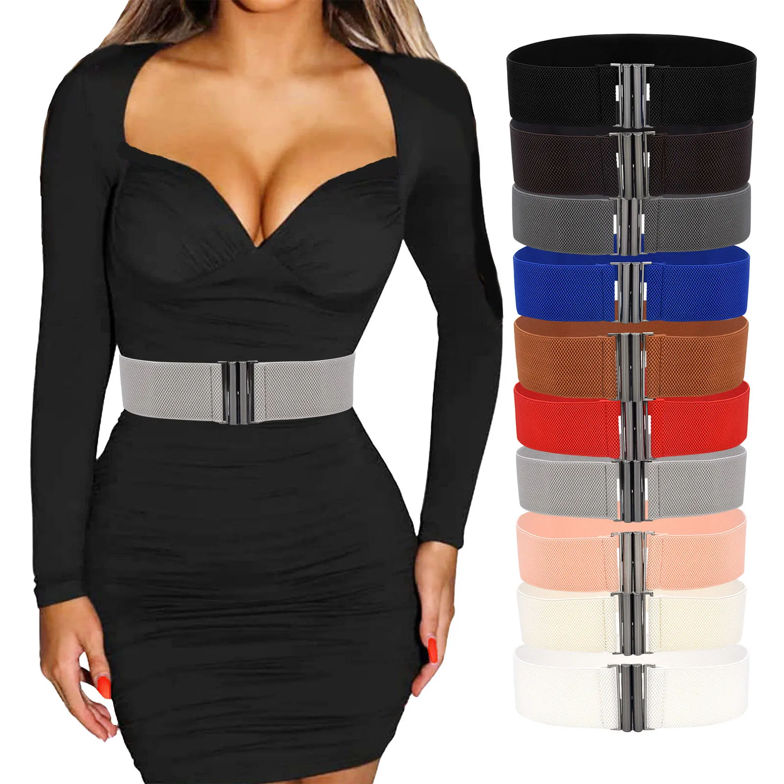

Belt Nylon Women Elastic Waist Belt Metal Buckle Waistband Solid Color Wide Corset Belt Female Belt Nylon Automatic Belt Men