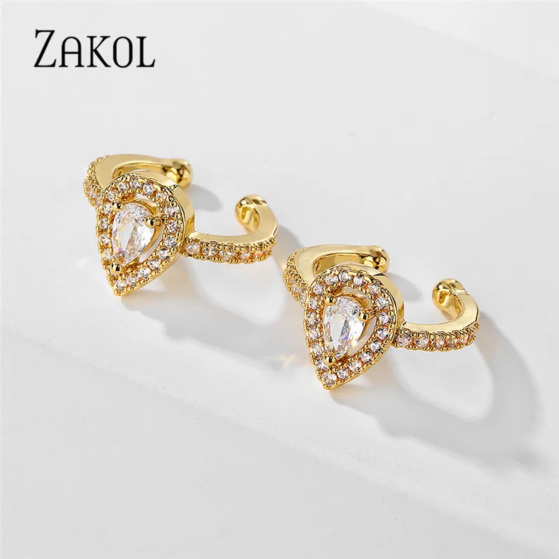 ZAKOL 1 шт. Белый Цвет капли воды кубического циркония уха кости клип серьги для