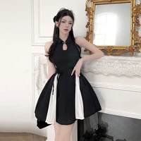 french style puffy black dress summer new dressvestidos