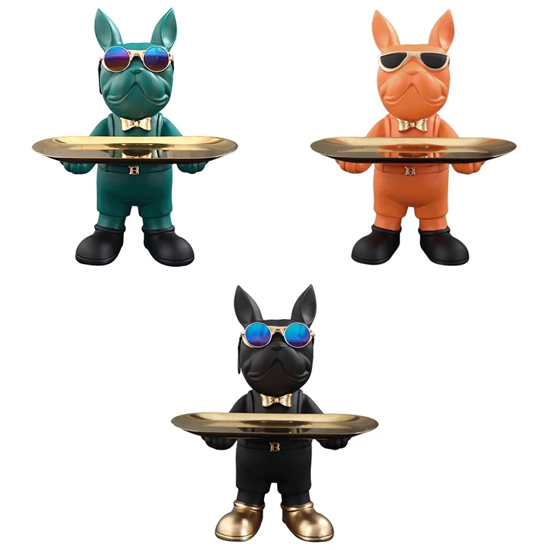 

Nordic French Bulldog Sculpture Dog Statue Jewelry Storage Table Decoration Gift Belt Plate Glasses Tray Home Art Statue