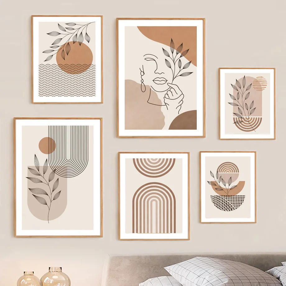 

Boho Line Plants Leaf Woman Abstract Geometry Wall Art Canvas Painting Nordic Posters And Prints Pictures For Living Room Decor