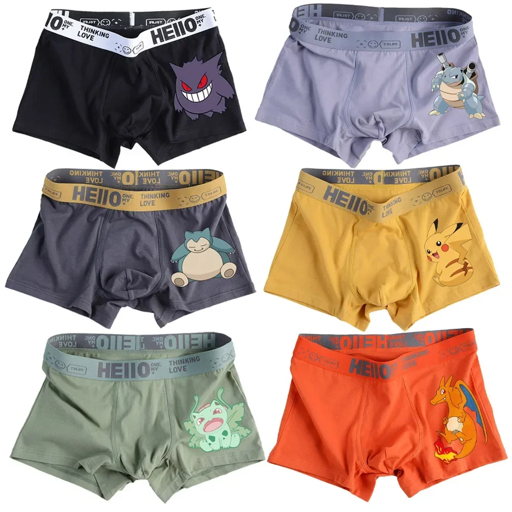 Фото Pokemon Snorlax Charizard Gengar Pikachu Bulbasaur мужские трусы аниме антибактериальные трусы-боксеры шорты для мальчиков брюки подарки №1