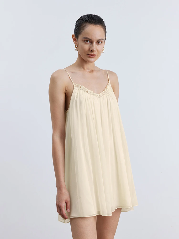

Hiloc Pleated Chiffon Night Dress Spaghetti Strap Nightgown Women Backless Sexy Woman Nightie Mini Loose Dresses 2022 Nightdress