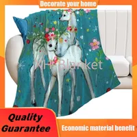 Flannel Fleece Throw Blanket Christmas Flowers Elk Pattern Light Weight Air-Conditioned Quilts for Indoor Outdoor Shrink