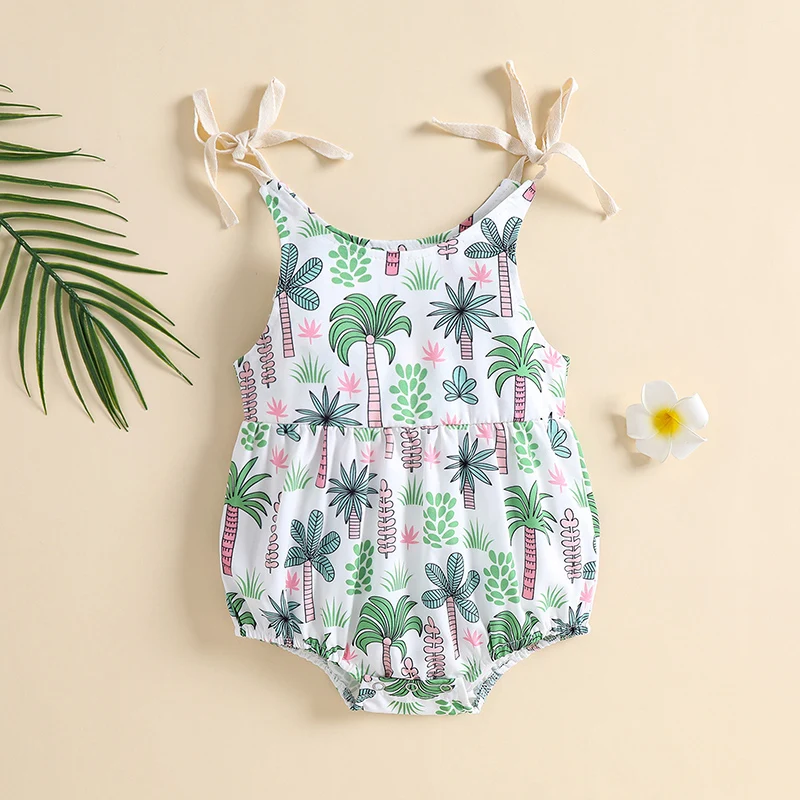 

Летний Боди на завязках для новорожденных девочек без рукавов кокосовое дерево принт U-образный шейный комбинезон