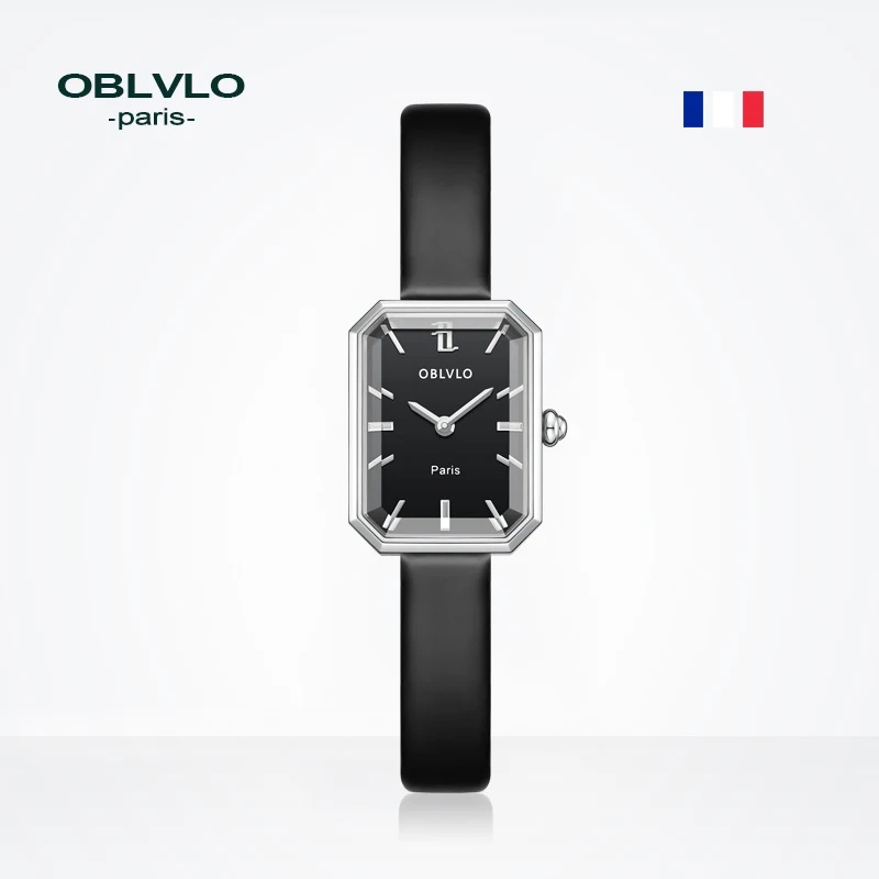 

Женские кварцевые часы OBLVLO, зеленые модные часы с кожаным ремешком, с синтетическим сапфировым стеклом, для дома, школы, бизнеса