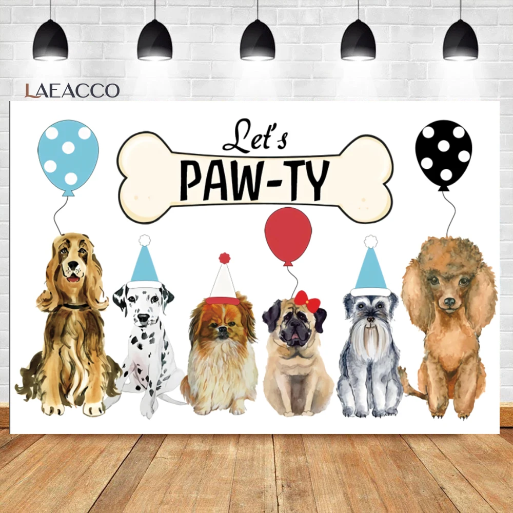 

Laeacco фон для фотосъемки с изображением щенка собаки вечеринки в честь Дня рождения милые собаки воздушный шар ребенок душ Портрет фон для фо...