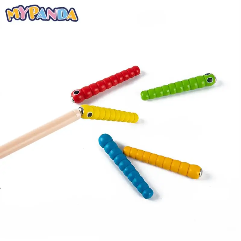 

1 палочка + 5 червей для ловли червя, игра клубника, искусственные деревянные игрушки, аксессуары Монтессори, Обучающие деревянные игрушки