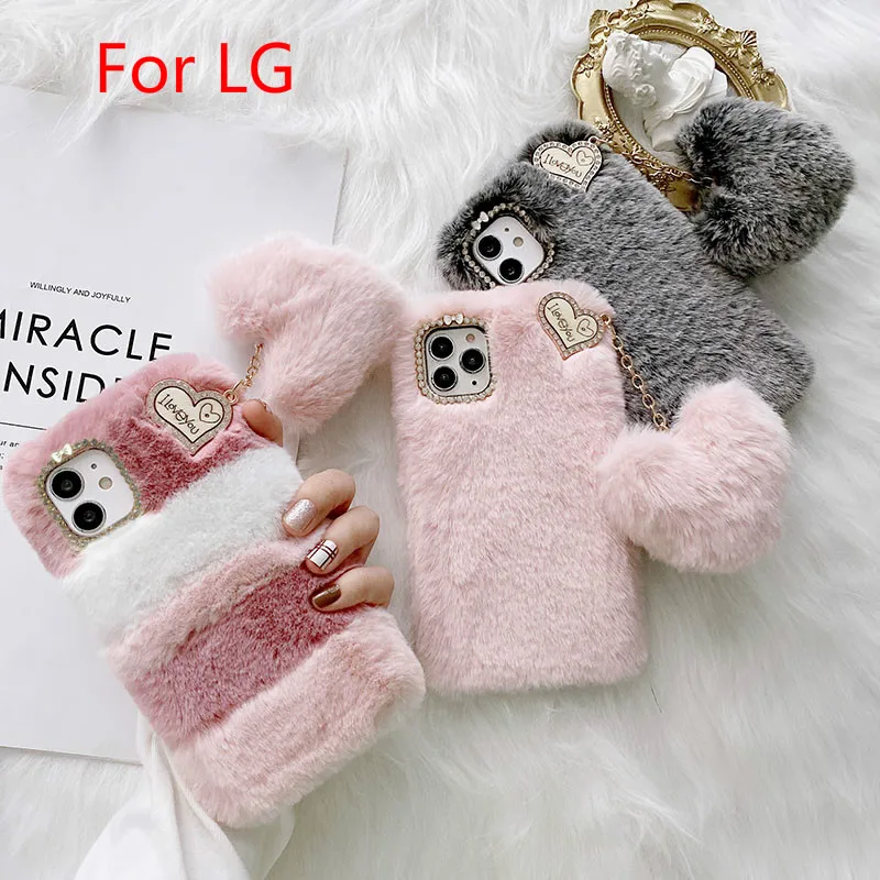 

For LG G8 Thinq G8X Plush Phone Case for lg G7 G6 G5 Stylo 6 Q6 Q7 Q60 V20 V30 V40 V50 K61 K40 Fashion Pendant Fur Fluffy Cover