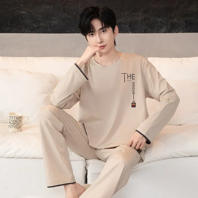 Мужская одежда для сна с круглым вырезом и длинными рукавами повседневная тонкая