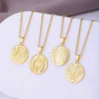 delicate zodiac necklace stainless steel chain necklaces for women medallion coin pendant constellation birthday jewelry
