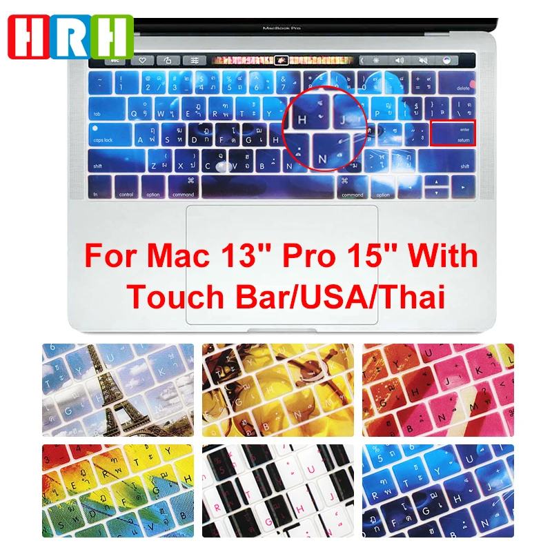 

HRH Durable Thai Stylish Silicone Keyboard Cover Skin For Mac book Pro 13.3 Inch A1706 A2159 15.4 A1707 2018/2019 with Touch Bar