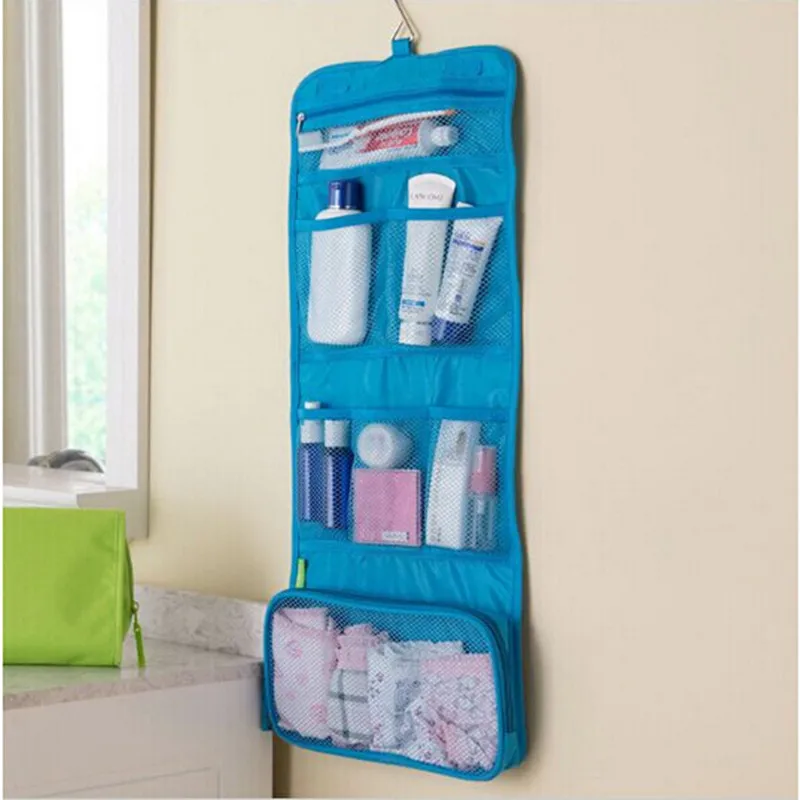

Portable Hanging Organizer Bag Foldable Cosmetic Makeup Case Storage Traveling Toiletry Bags Wash Bathroom Accessories Green