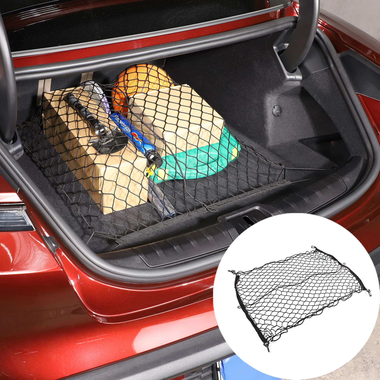 

Для Porsche Taycan 2019-2024 полиэстер, черная сетка для хранения в багажнике автомобиля, сетка для хранения груза, аксессуары для интерьера автомобиля