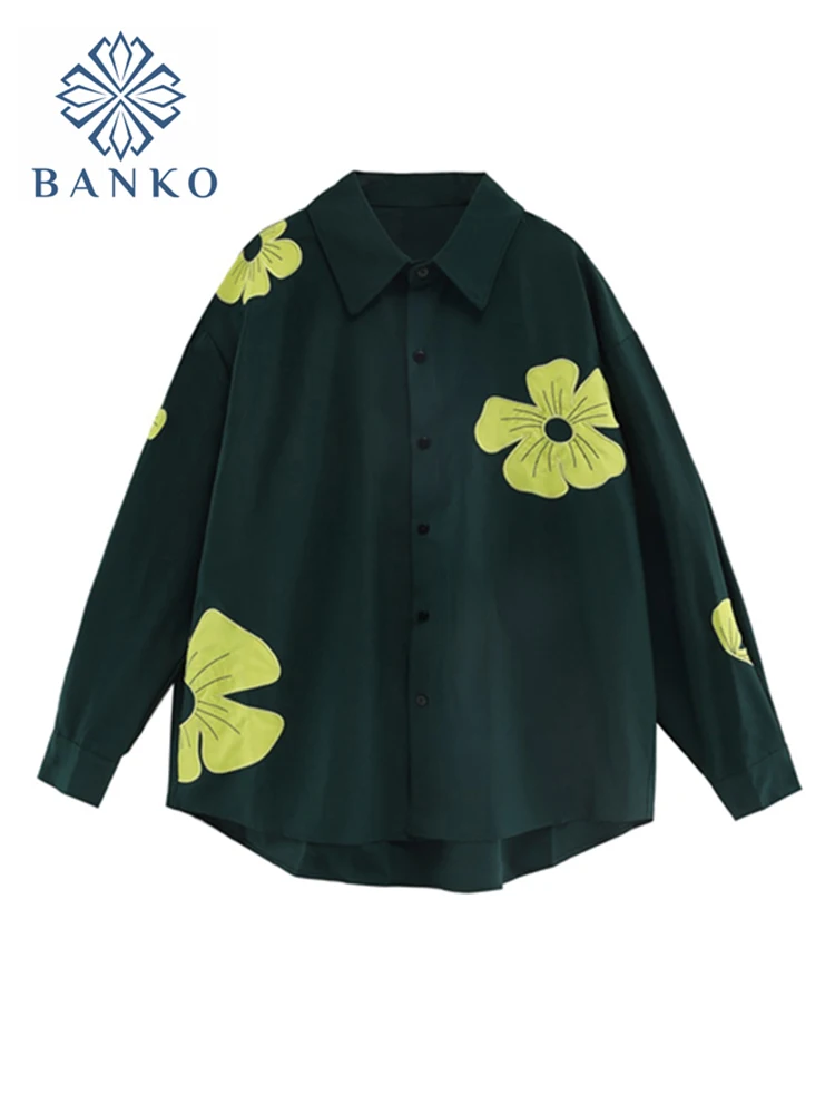 Korean Fashion Simple Print E-girl Shirt Women Blouse Basic Elegant Female Spring Office Lady Clothes Ins Street Loose Casual